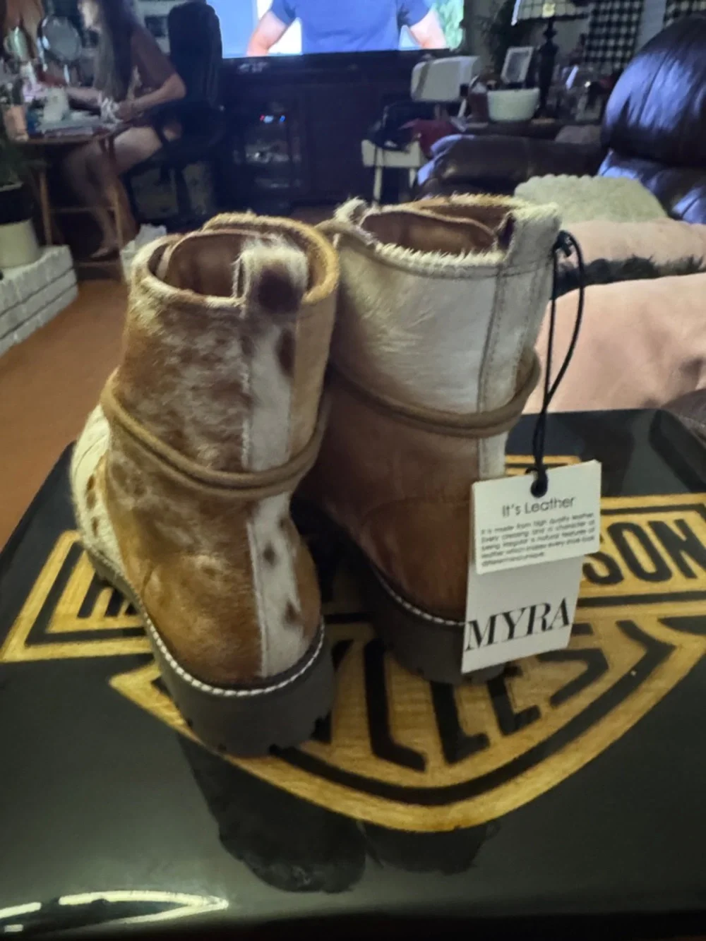 Two-Tone Brown Haircalf Lace-Up Ankle Boots New with tags....